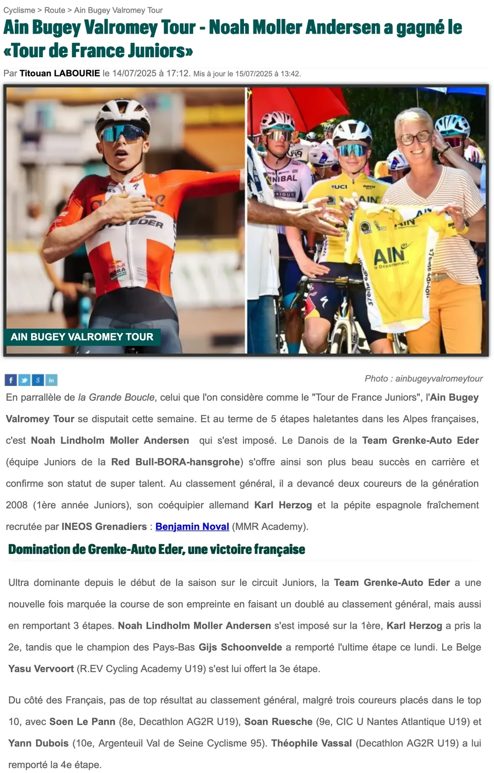 Cyclism actu 14 07 2025